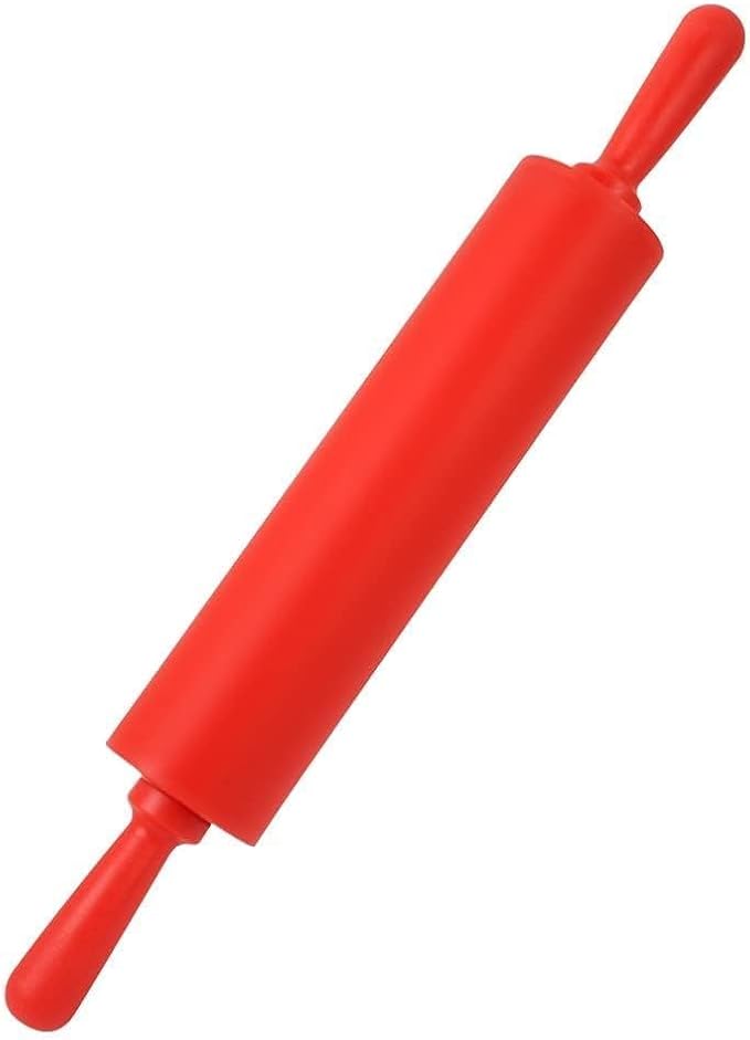 Rolling Pin for Baking, 12 Inch Non-Stick Silicone Handle Rolling Pin for Kitchen Pizza, Bread, French Fondant, Dough, Pie Cookie(red)
