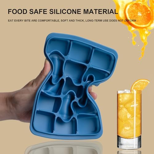 Silicone Ice Cube Trays with Removable Lid, Blue, Set of 3