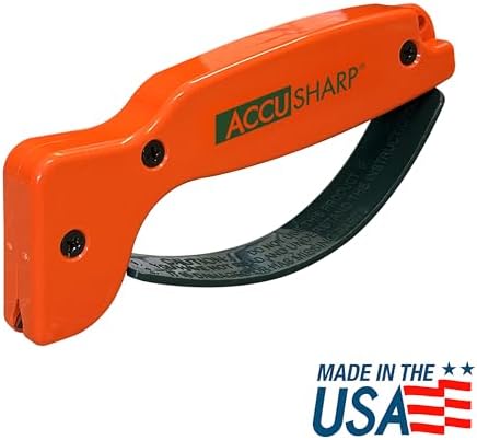 AccuSharp Knife Sharpener, Ergonomic Comfortable Handle, Compact & Easy to Use, Restore and Hone Straight & Serrated Knives, Blaze Orange