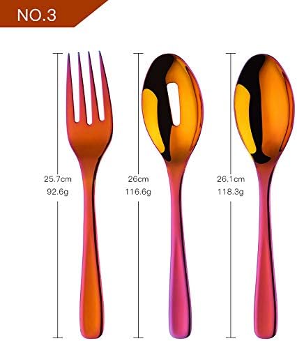 Long Handle Serving Set, 10 inch Stainless Steel Polished Serving Spoon, Fork, Slotted Spoons, Set of 3 (Multi)