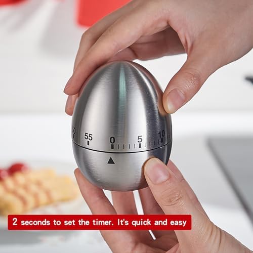 Cute Egg Shape Kitchen Timer, 60 Minute Mechanical Countdown Timer, Wind Up Cooking Timer with Loud Alarm, No Battery Needed, Visual Timer for Kids Classroom Baking and Home Use