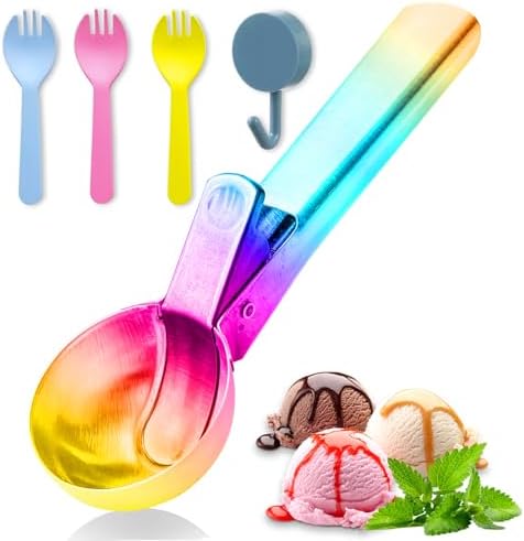 Ice cream scoop, a portable stainless steel ice cream scoop with trigger device and comfortable handle, suitable for DIY mixed ice cream, fruits, frozen yogurt, etc Large (1pcs Large colorful)