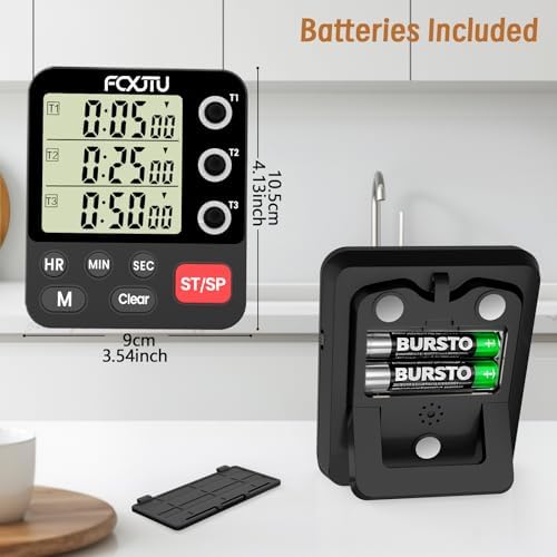 Digital Dual Kitchen Timer, 3-Channel Triple Magnetic Countdown for Cooking