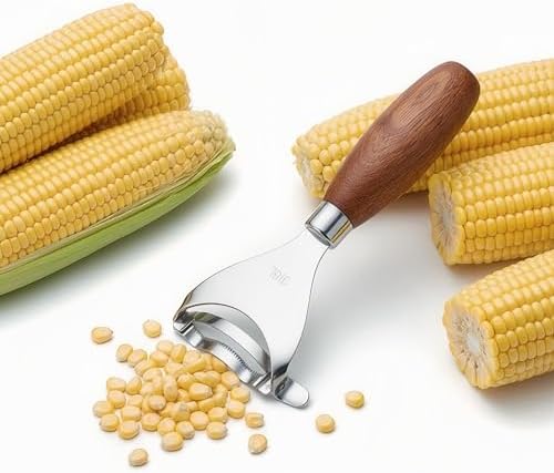 Phmnkl Corn Kernel Remover, 1-Second Stainless Steel Corn Stripper with Walnut Handle, Dishwasher Safe Kitchen Tool for Salad Salsa Popcorn, BBQ Prep Gadget, Farmhouse Kitchen Gift