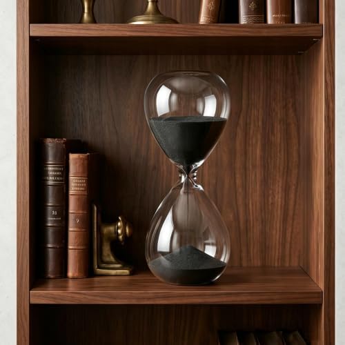 Hourglass, HoveBeaty Black Sand Timer, 15 Minute Hand-Blown Glass