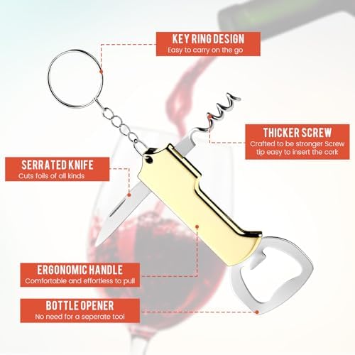 Ziliny 24 Pcs Wine Bottle Opener Keychains Bulk Corkscrew, Gold