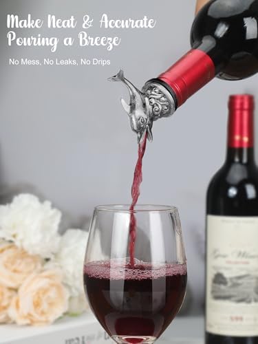 Animal Wine Pourer Spout, Drip Free Bottle Pourer & Stopper for Wine and Liquor Bottles, Funny Gift for Men, Dad, Hostess and Housewarming, Bar Cart Accessory for Holiday Party Decor, Multiple Animal