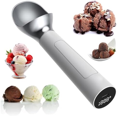 Heated Ice Cream Scoop, Rechargeable Icecream Scoop with LED Display, Rechargeable Electric Ice Cream Scoop, Maximum Heating up to 158℉ for Hard Ice Cream