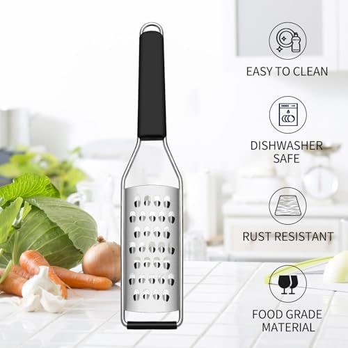 Cheese Grater Vegetable Shredder & Citrus Zester Lemon Zester for Parmesan Cheese, Vegetables, Zucchini, Nutmeg, Chocolate, Lemons, Hand Held Shredder Graters Stainless Steel Extra Coarse Blade