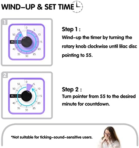 TWENTY5 SEVEN Countdown Timer 7.5 inch; 60 Minute 1 Hour Visual Timer – Classroom Teaching Tool Office Meeting, Mechanical Countdown Clock for Kids Exam Time Management Magnetic, Purple