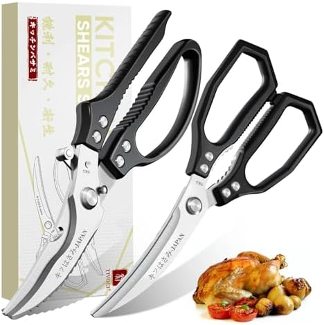 TIVOLI Black Japanese Kitchen Shears Set for Chicken Bones, Meat & Turkey