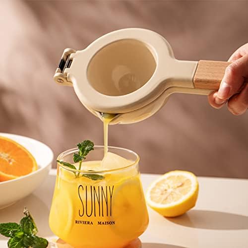 Citrus Squeezer, Metal Manual Juicer Lemon Squeezer with Wooden Handle, Hand Citrus Juicer Kitchen Tool(White)