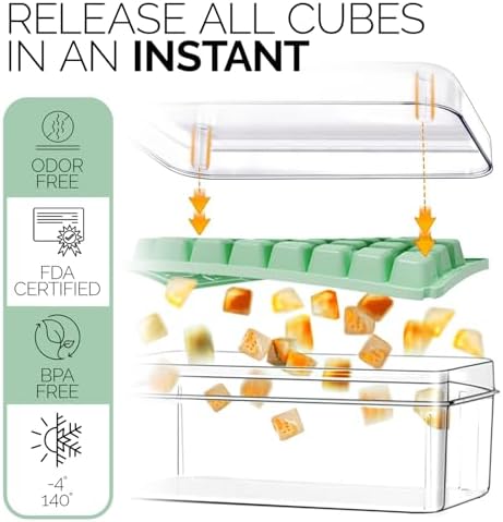 Ice Cube Tray with Lid and Bin, 60 Cube Ice Maker, 2 PK, Ice Storage