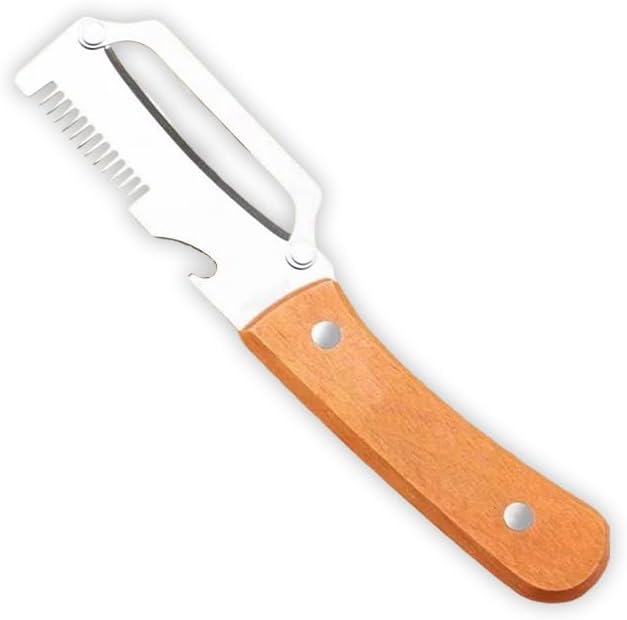 Multifunctional Vegetable Peeler with Wooden Handle, 3-in-1 Stainless Steel Fruit Peeler, Julienne Shredder, Kitchen Bottle Opener, Manual Veggie Slicer for Potatoes & Carrots, Style B 1PC