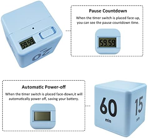 Feilifan Cube Timer, Gravity Sensor flip Timer, 15 20 30 60 Minutes Preset