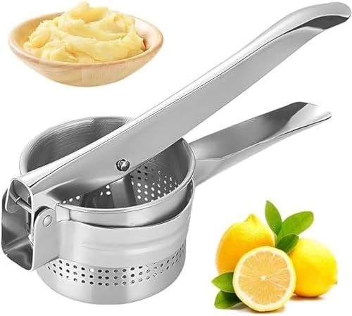 Stainless Steel Potato Ricer Masher,Multi Functional Potato Ricer Press,Manual Masher Kitchen Tool,Heavy Duty Spaetzle Maker for Pressing Gnocchi Spaghetti,Potatoes,Fruits,Vegetables (Side Hole) ﻿