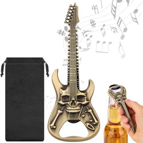 Skull Guitar Bottle Opener, Beer Opener with Gift Bag, Portable Bottle Opener, Father Birthday Gifts, Christmas Gifts for Men, Women, Boyfriend, Dad, Guitar Lovers, Bronze
