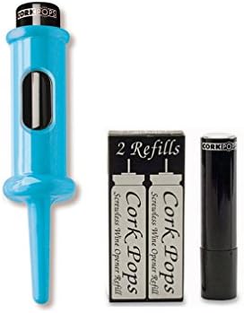 Cork Pops Original Wine Bottle Opener, 6.5 Inch – Made in USA, Effortless Push-Button Cork Removal, Includes Cartridge (Opens Up to 60 Bottles) (Blue, 3 Cartridges)