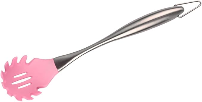 Stainless Steel Handle Silicone Slotted Spaghetti Spoon Non Stick Cooking Utensil for Home and Restaurant Use Pasta Server Kitchen Tool