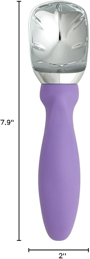 Restaurantware Comfy Grip 7.9 x 2 Inch Kitchen Ice Cream Scoop 1 Heavy-Duty Ice Cream Disher - Ergonomic PP Handle Dishwashable Purple Metal Ice Cream Spade With Lid Opener Notch Multi-Use