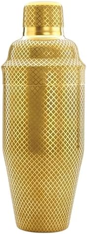 Barfly 3-Piece Diamond Lattice Etch Japanese Cocktail Shaker Set (24 Oz/700ml), Gold Plated