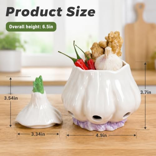 Yohsnor Ceramic Garlic Storage with Lid, 6.7x5.3in,Garlic Keeper Container
