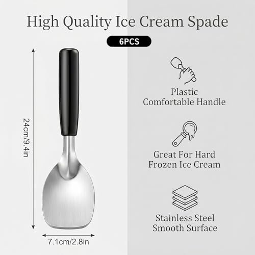 6 Pack Ice Cream Spade Heavy Duty - Stainless Steel Flat Ice Cream Scoop, Scooper for Hard or Creamy Dessert Spade Butter Cutter