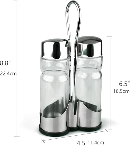 Oil and Vinegar Dispenser Set with Stainless Steel Holder,Clear Glass Olive Oil Dispenser Bottle