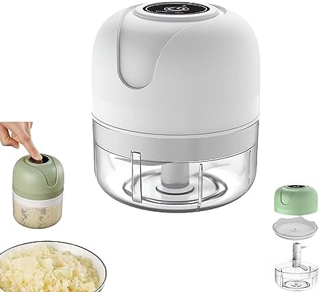 USB Rechargebale Electric Garlic Grinder, Wireless Mini Chopper for Kitchen, Portable Garlic Mincer Food Processor, for Chopping Garlic, Ginger, Chili, Onion, Etc Kitchen Tools (250ml/White)