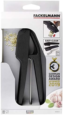 Fackelmann Garlic Press, Garlic & Ginger Crusher & Mincer, Easy Clean Removable Press, Plastic Handle with Stainless Steel Squeezer, 16.5x6x3cm, Grey