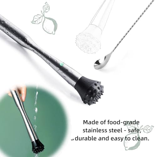 Muddler for Cocktails Stainless Steel, Muddlers Pestle with Stirring Spoon, Bartender Cocktail Shaker Bar Tool Set - Bar Spoon and Muddler