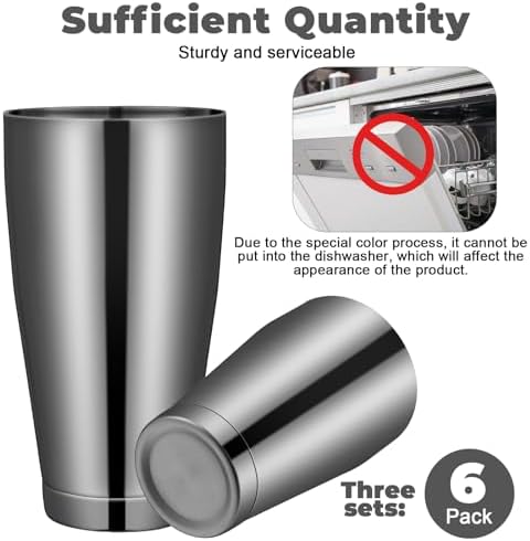 Sabary 6 Pcs Shakers Bartending Boston Cocktail Shaker, Black