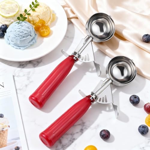 Reallnaive 2 Pcs Ice Cream Scooper with Trigger, 1.33 oz, Red