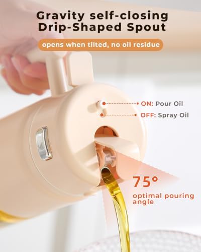 23.7oz/700ml Glass Olive Oil Sprayer for Cooking, 2-in-1 Oil Dispenser Bottle for Kitchen, Air Fryer, Salad, BBQ, Food Grade Spray Bottle with Portion Control