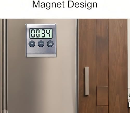 2 Pack Digital Kitchen Timer with Magnetic Countdown Loud Alarm Hanging Hole Bracket Stainless Steel Battery Easy to Carry for Cooking Baking Sports (Silver)