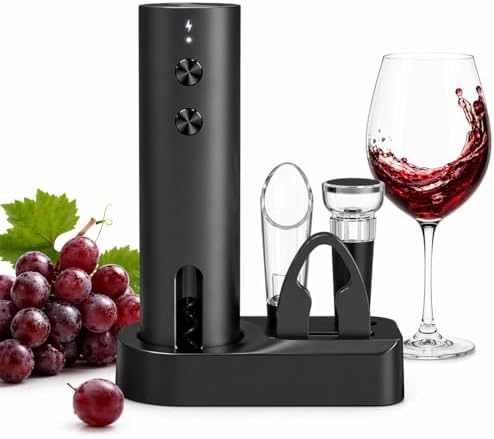 5in1 Electric Wine Opener Set Rechargeable with Base Includes Wine Aerator