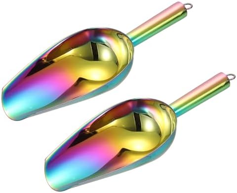 uxcell 2pcs Metal Ice Scoop, 11" x 4.1"Stainless Steel Ice Scooper for Kitchen Party Bar Wedding Use, Rainbow