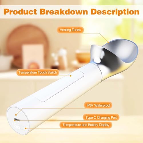 Heated Ice Cream Scoop, Rechargeable Waterproof Electric Ice Cream Scoop