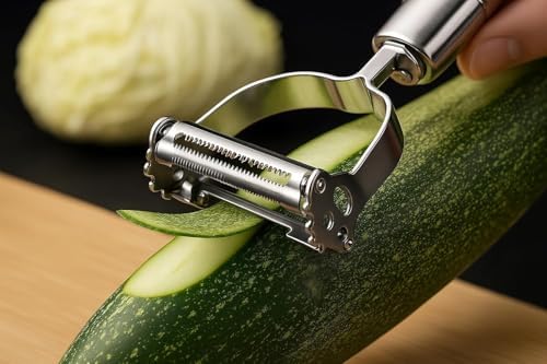 2-in-1 Julienne and Vegetable Peeler, Stainless Steel Kitchen Slicer, Multi-Functional Cutter for Vegetables and Fruits