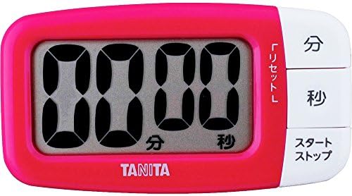 Tanita TD-394 PK Kitchen Study Learning Timer with Magnet, Large Screen, 100 Minutes, Pink, Large View Timer