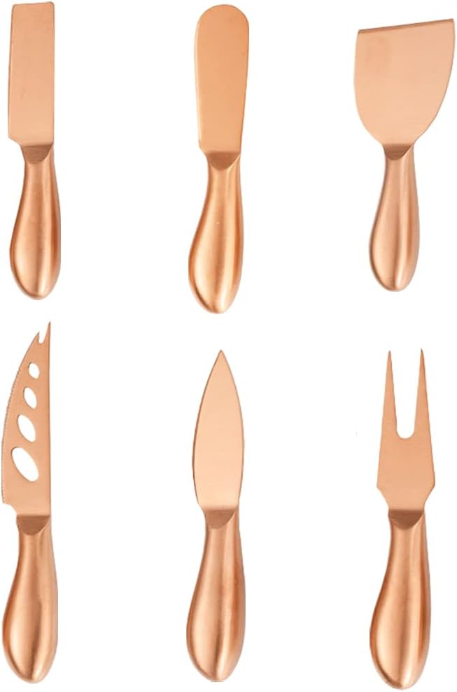 Cheese Knife Set 6 Piece - Stainless Steel Cutter, Spreader With Ergonomic Handle, Shaver and Fork for Holiday, Birthday, Wedding, Party