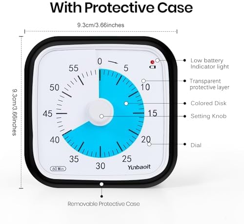 Yunbaoit Visual Timer for Kids, Silent 60-min Countdown Timer, Black Blue