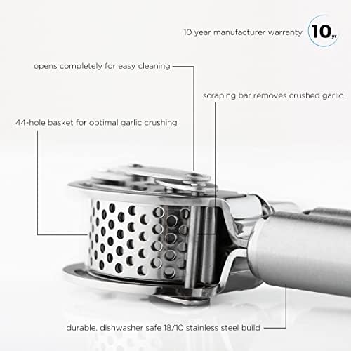 HUTCH Moda Award Winning Auto Scraping Garlic Press - 18/10 Stainless Steel - Unpeeled Garlic Mincer to Mince, Press, and Crush Garlic Effortlessly - Keeping Your Fingers Clean! - Dishwasher Safe