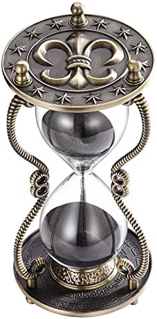 CNCJ Hourglass Timer Sand Clock 60 Minute: Nautical Emblem Brass Black Sand Watch 60 Min, Fleur de LYS Large Reloj De Arena 1 Hora, Anchor Çrown One Hour Sandglass for Gifts, Home, Desktop Decoration