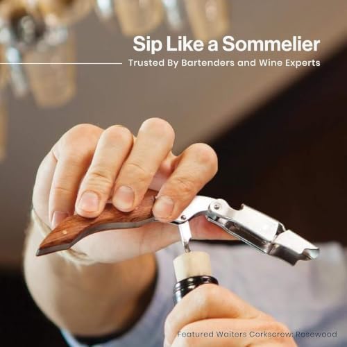 HiCoup Wine Opener - Professional Corkscrews for Wine Bottles w/Foil Cutter and Cap Remover - Manual Wine Key for Servers, Waiters, Bartenders and Home Use - Classic Rosewood