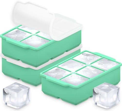KitchFort® Large Silicone Ice Cube Tray (3-Pack) - 2" Big Ice Mold with Lid