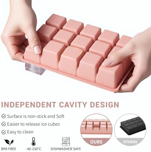 Silicone Ice Cube Tray 3 Pack - EASY RELEASE ice cube tray with lid, BPA Free Ice Cubes Trays for Freezer,ice cube mold for Cocktail,Whiskey (Mint+Pink+Blue)