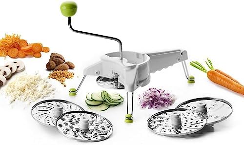 IBILI Mouli Rotary Cheese Grater 5-in-1 with Hand Crank | Made in Spain | Mandoline Slicer Vegetable Chopper for Parmesan Cheese, Nuts & Fruits | Includes 5 Stainless Steel Interchangeable Blades