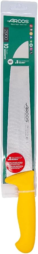 Arcos Butcher Knife 10 Inch Nitrum Stainless Steel and 250 mm blade. Professional Cooking Knife For Cutting Meat, Fish and Vegetables. Ergonomic Polyoxymethylene Handle. Series 2900. Color Yellow