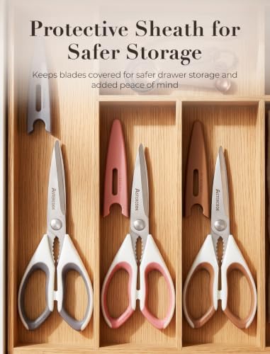 Astercook Kitchen Scissors 3 Pack, Heavy Duty All Purpose Kitchen Shears for Food and Packaging, Stainless Steel Food Scissors for Meat, Poultry, Herbs and Vegetables, Dishwasher Safe